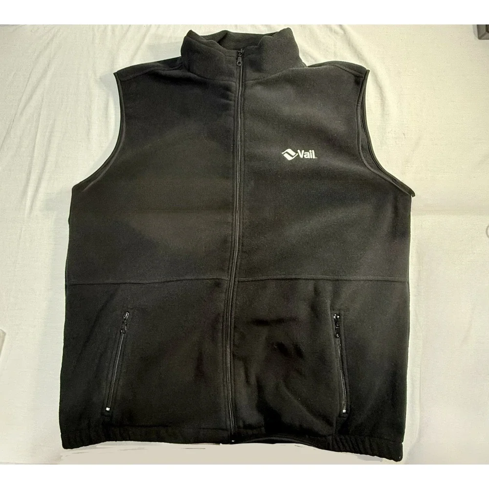 Vail Colorado Ski Resort‎ Black Fleece Zip-Up Vest Men's 2XL Vintage